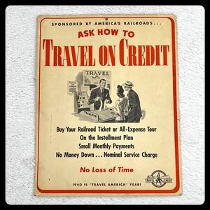 1940 Travel America Railroad Vintage Advertising Sign 14"‎ Cardboard Display